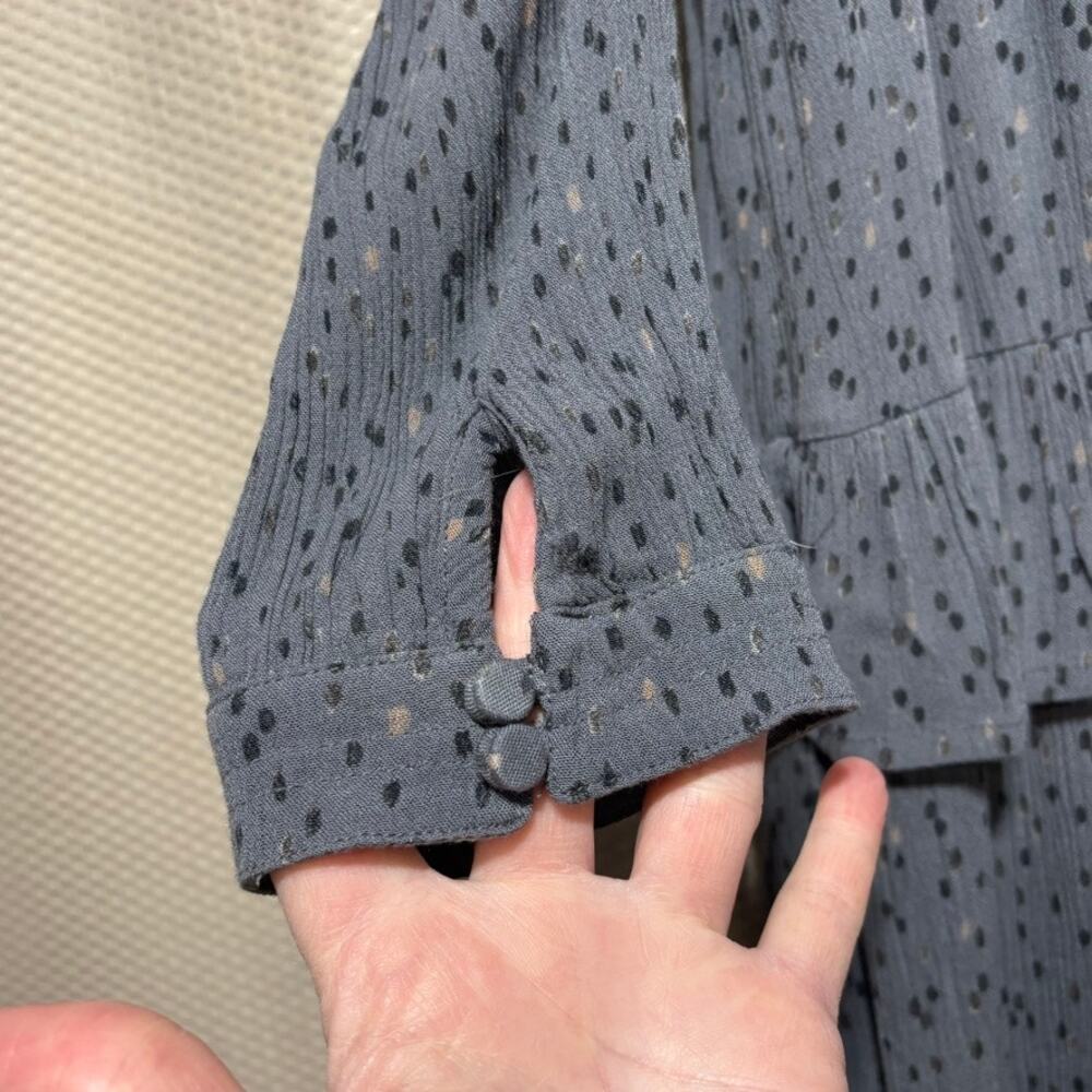 Fat Face Women's Tiered Dress UK 14 US 10 Gray Polka Dot Midi Long Sleeve - Picture 2 of 9